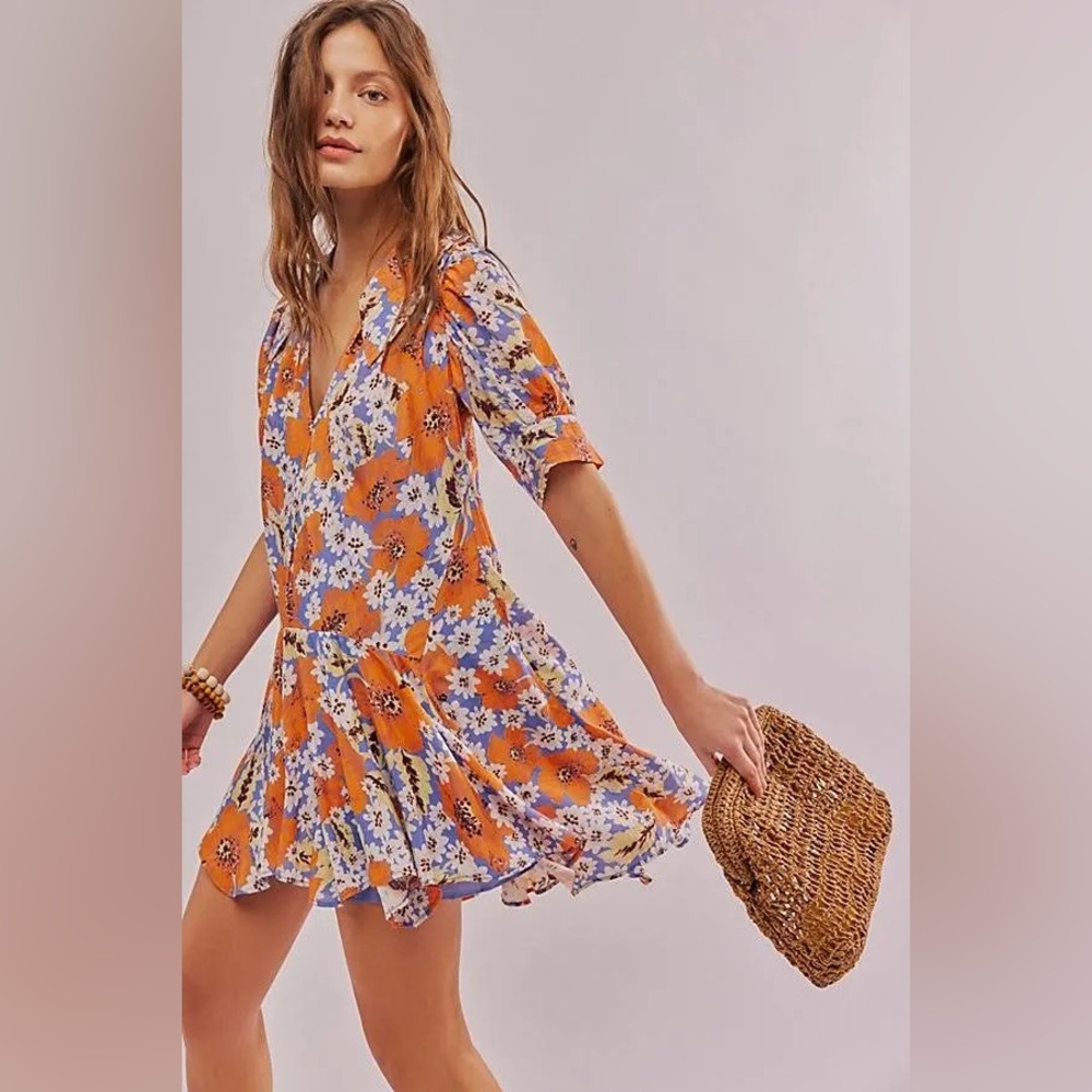 Free People Orange Floral Mini Dress